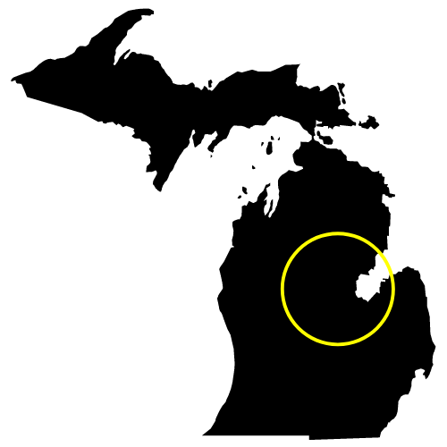 Map of Michigan with a Yellow Circle
